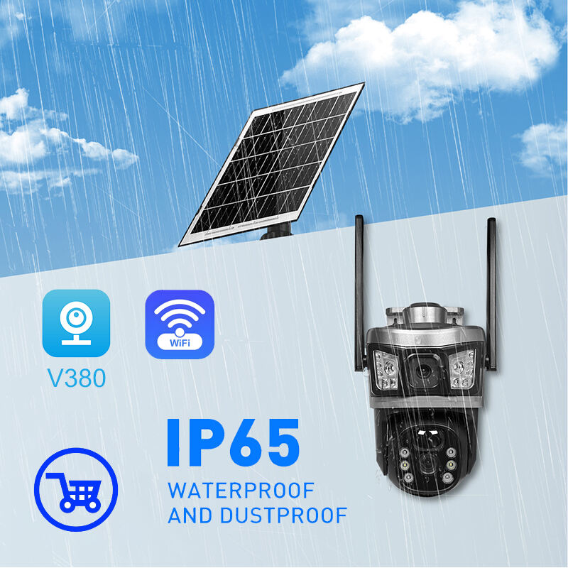 V380 RV17-WiFi Outdoor Solar-WiFi-Kamera 3MP CMOS Dual-Objektiv PTZ IP65 wasserdicht Bewegungserkennung Nachtsicht Speicherkarte