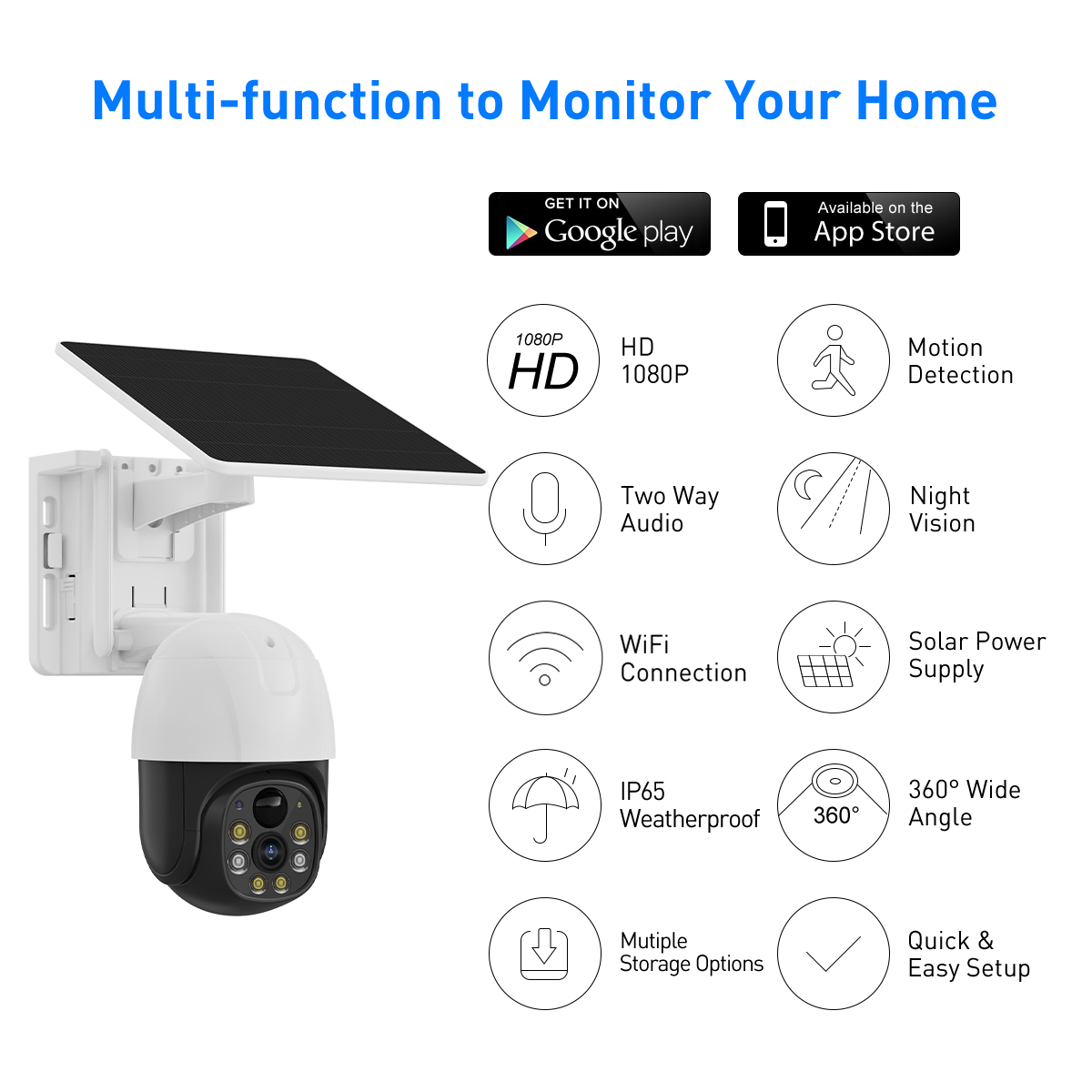 V380 RVP5 PRO WiFi Solar 2MP Waterproof Outdoor IPC details