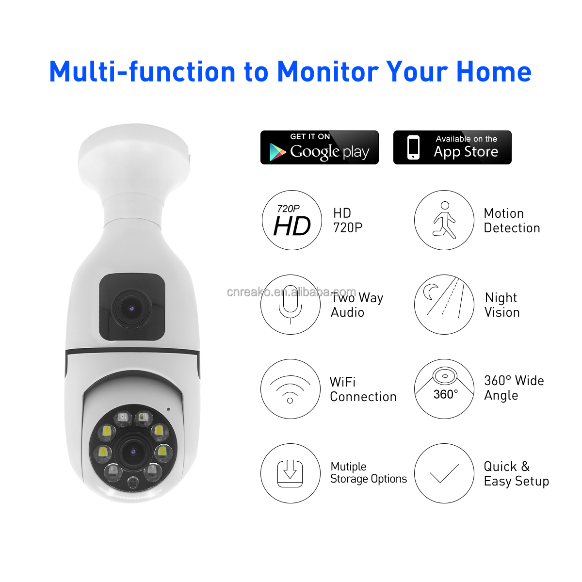 V380 RVSQ002 وای فای 2MP لامپ IPC